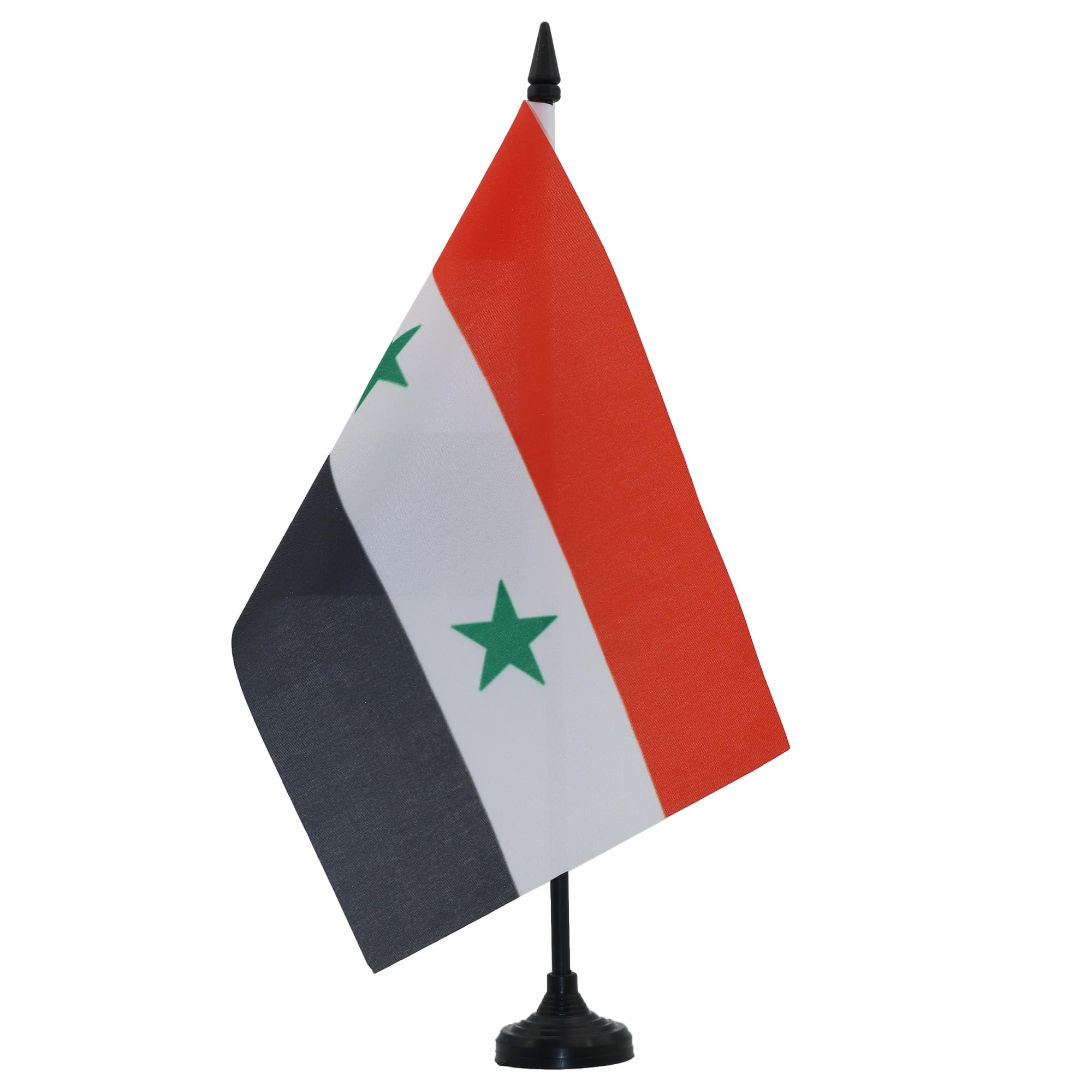 AZ FLAG Syria Table Flag 5'' x 8'' - Syrian Office Decoration 100% Polyester 21 x 14 cm - Mini Desk Flag with Pole and Black Plastic Base