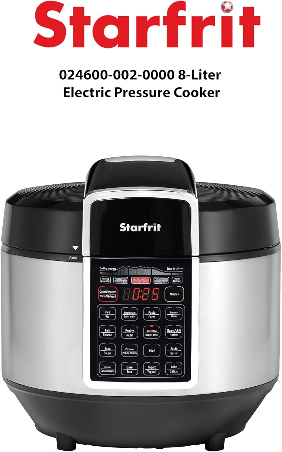 Starfrit 0246000020000 Electric Pressure Cooker, 8 Quarts, Black