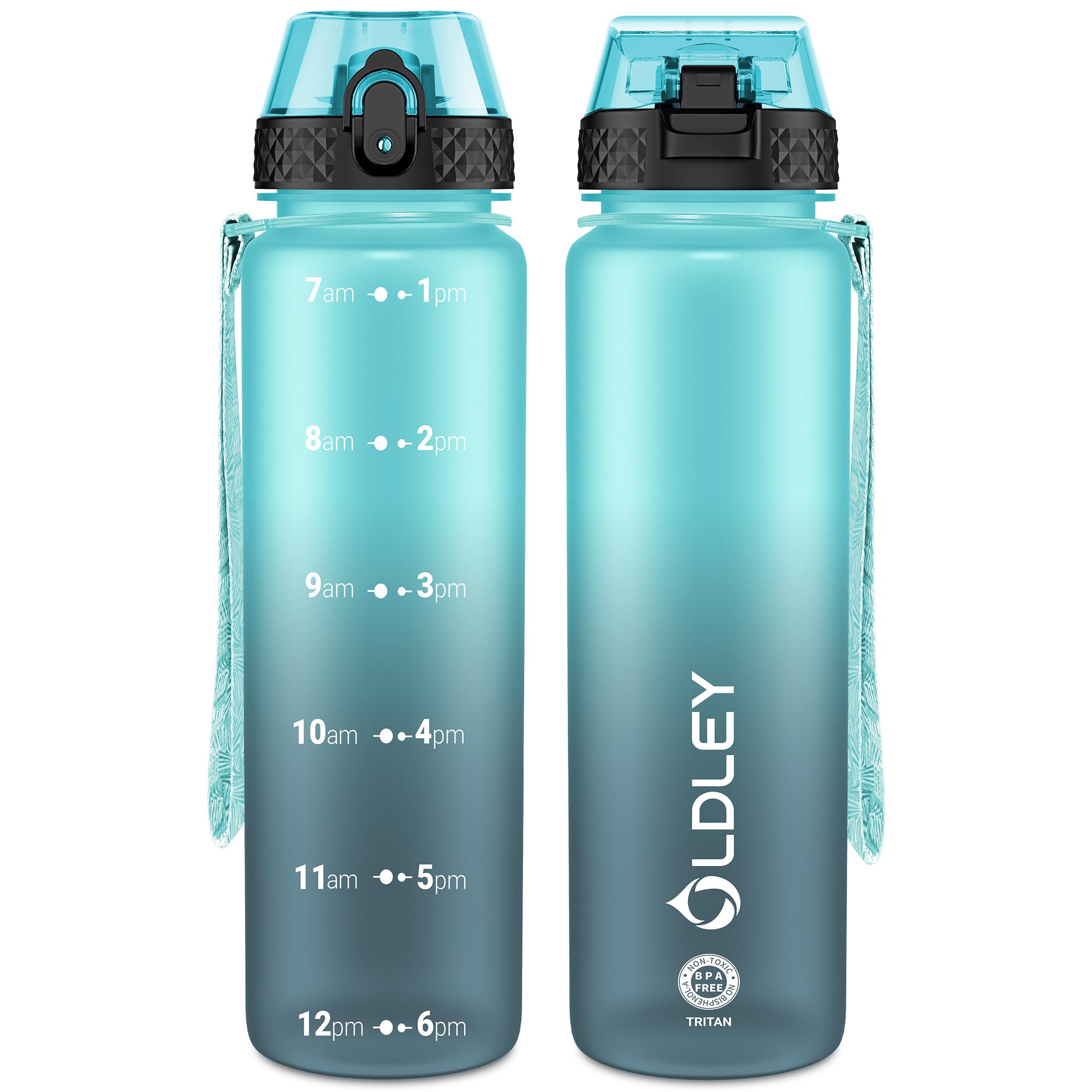 OLDLEY 1L/32oz Sports Water Bottle with Straw, 1000ml Motivational Drinks Bottle with Time Markings Leak Proof Drink & Lock Cover, BPA Free for Gym School Cycling Running Hiking — image 1