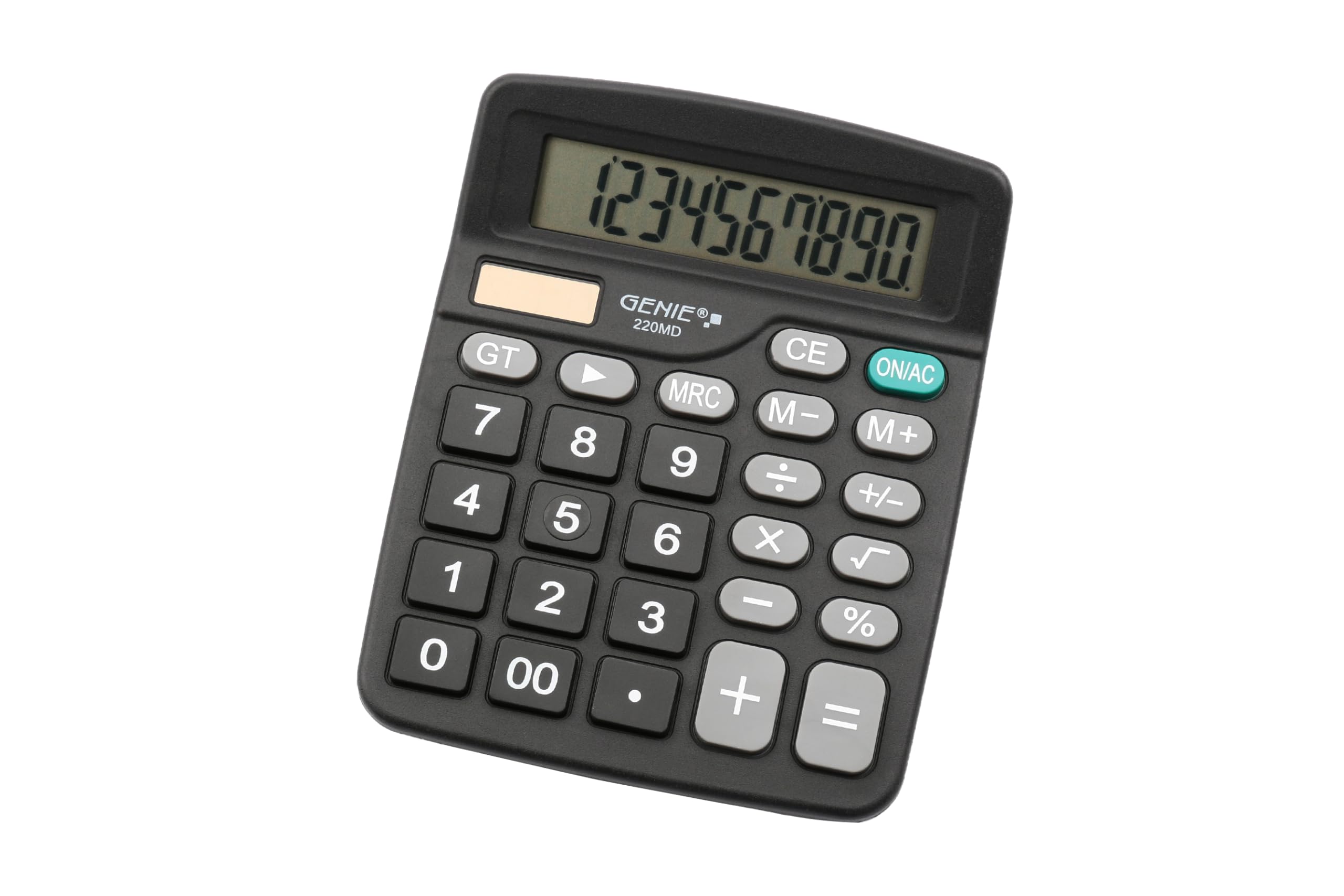 Genie 220 MD 10-Digit Desktop Calculator Dual Power (Solar and Battery) Compact Design Black