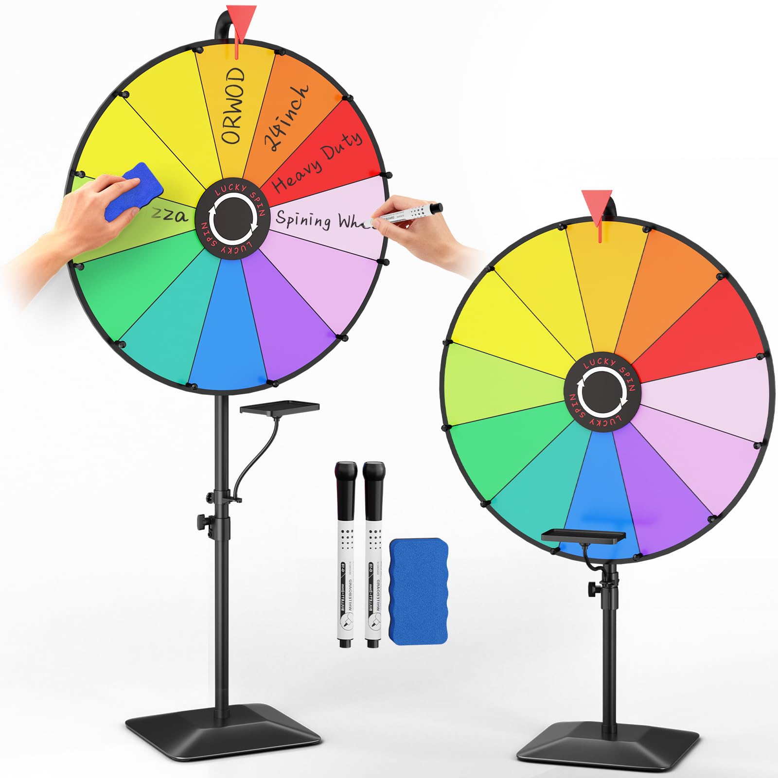 Photo 1 of 24 Inch Prize Wheel, Heavy Duty Spinning Wheel for Prizes, Adjustable 47"-61" Spin Wheel with Dry Erase Marker & Eraser, 12 Slots Colors Wheel Spinner with Stand for Party, Carnivals and Tradeshow