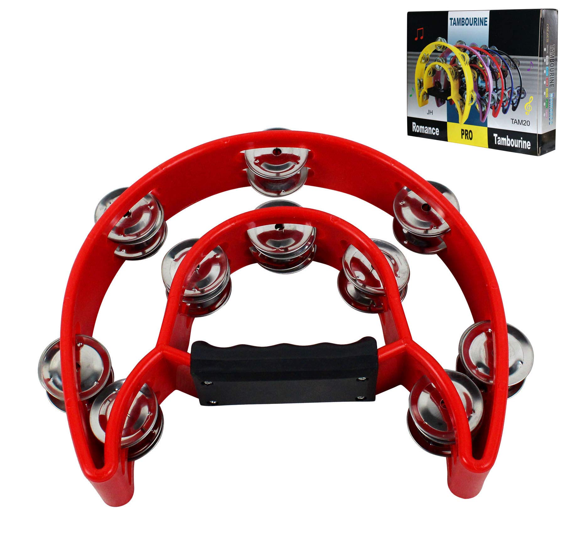 YMC Half Moon EZ Grip Tambourine 20 Jingles - Red