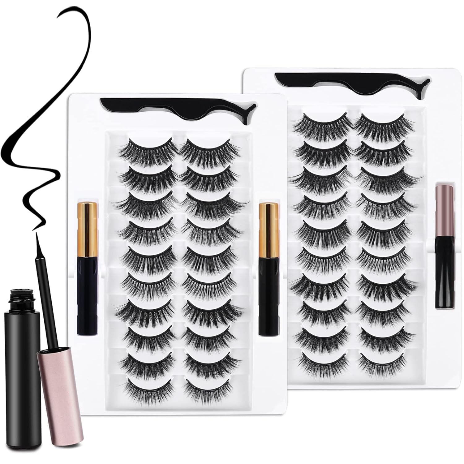 Photo 1 of 20 Kinds of 3D 5D Magnetic Eyelash Kit with Different Density, Magnetic Eyelashes with 4 Eyelash Glue and 2 Tweezers, for Women and Girls Natural Look No Glue Needed