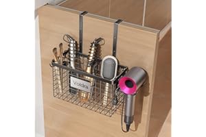 VOLDRA Hair Dryer Holder Cabinet Door, Adhesive Hair Tool Organizer Wall Mount Adjustable Height Blow Dryer Holder Under Sink/Countertop for Flat Curling Iron, Hair Brush, Hair Straightener (1, Black)