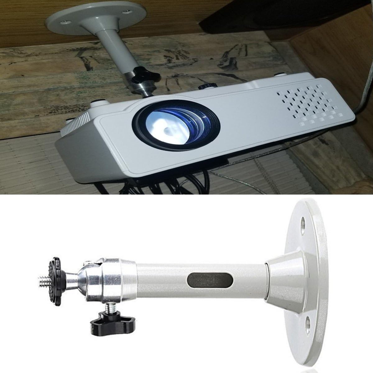 Universal Projector Wall Ceiling Mount Hanger, LCD/DLP Video Projection Mount Bracket Swivels 360 Degrees & Tilts 90 Degrees for Mini Projector