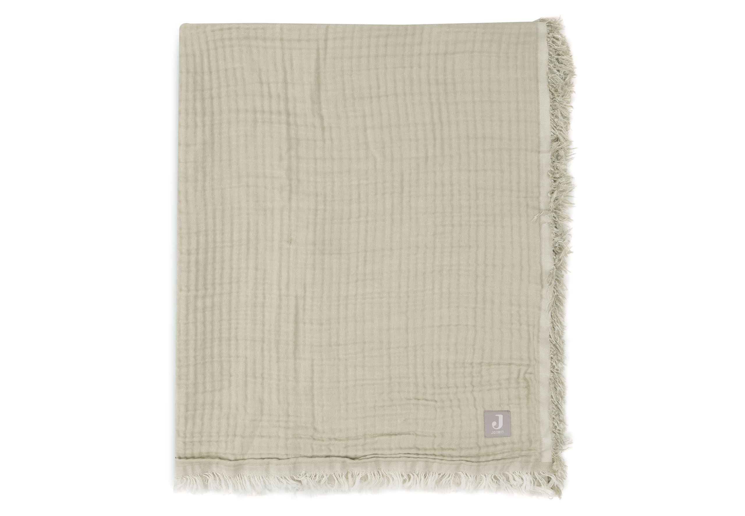 Jollein Baby Blanket Fringe Olive Green/Ivory - 75 x 100 cm - 100% Organic Cotton - For Baby Cradle - Muslin Blanket - 0.5 TOG - GOTS Certified - Ivory/Olive Green