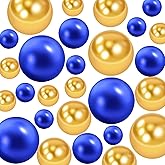 ORIKASO 300Pcs Vase Filler Blue and Golden Yellow No Hole Faux Pearl Beads for Vase Filling Decorations, Candle Centerpieces, Wedding Centerpieces, Home Party Decor (8/14/20mm)