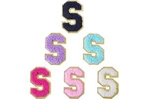 Aganmi 6 Pcs Self Adhesive Chenille Letter Patches for Bags, 2 inch Preppy Varsity Letter Patches for Clothes and Hats, Large Letter Stickers for Laptop Phone Case Fridge, S