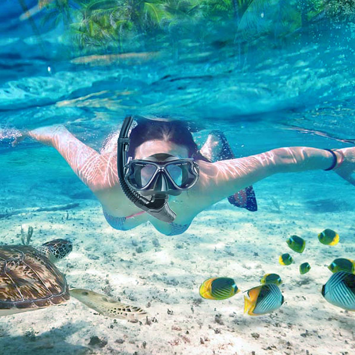 Charlemain Set Snorkeling, Anti-Fog Maschera Snorkeling con Panoramica a 180 Gradi e Boccaglio Snorkel, Kit Snorkeling Professionale per Adulti