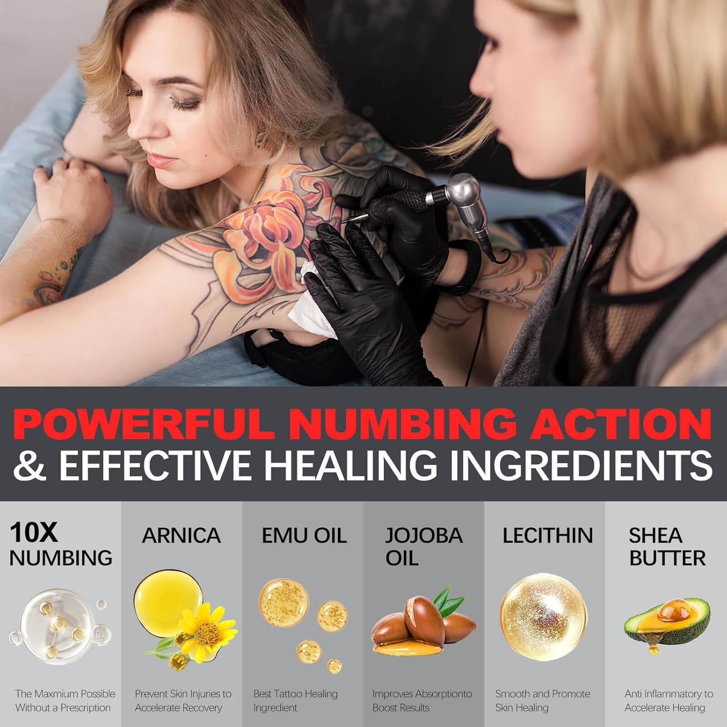 8 Hours Maximum Strength Tattoo Numbing Cream (2oz/ 60ml), Numbing Cream for Tattoos Extra Strength with 10x Numbing, Emu Oil and Arnica - 2oz/ 60ml