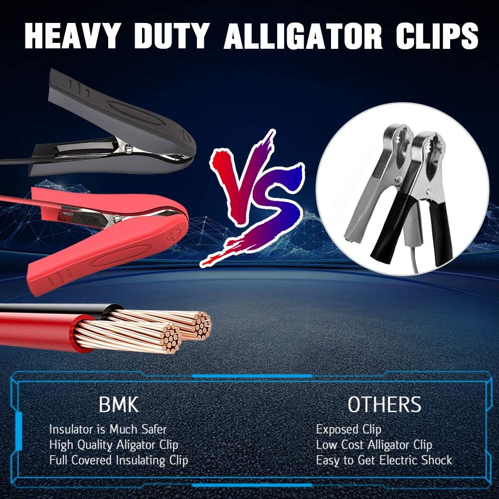 BMK 12V 5A Smart Battery Charger Portable Battery Maintainer with Detachable Alligator Rings Clips Fast Charging Trickle Charger for Car Boat Lawn Mower Marine Sealed Lead Acid Battery: Automotive