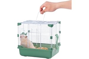 JOUSONTY 11" Travel Hamster Carrier, Small Animal Cage, Portable Outing Carrier, Temporary Cage, Short Trip, Picnic, with Food Bowl, Water Bottle, Dwarf Syrian Hamster, Gerbil, Green