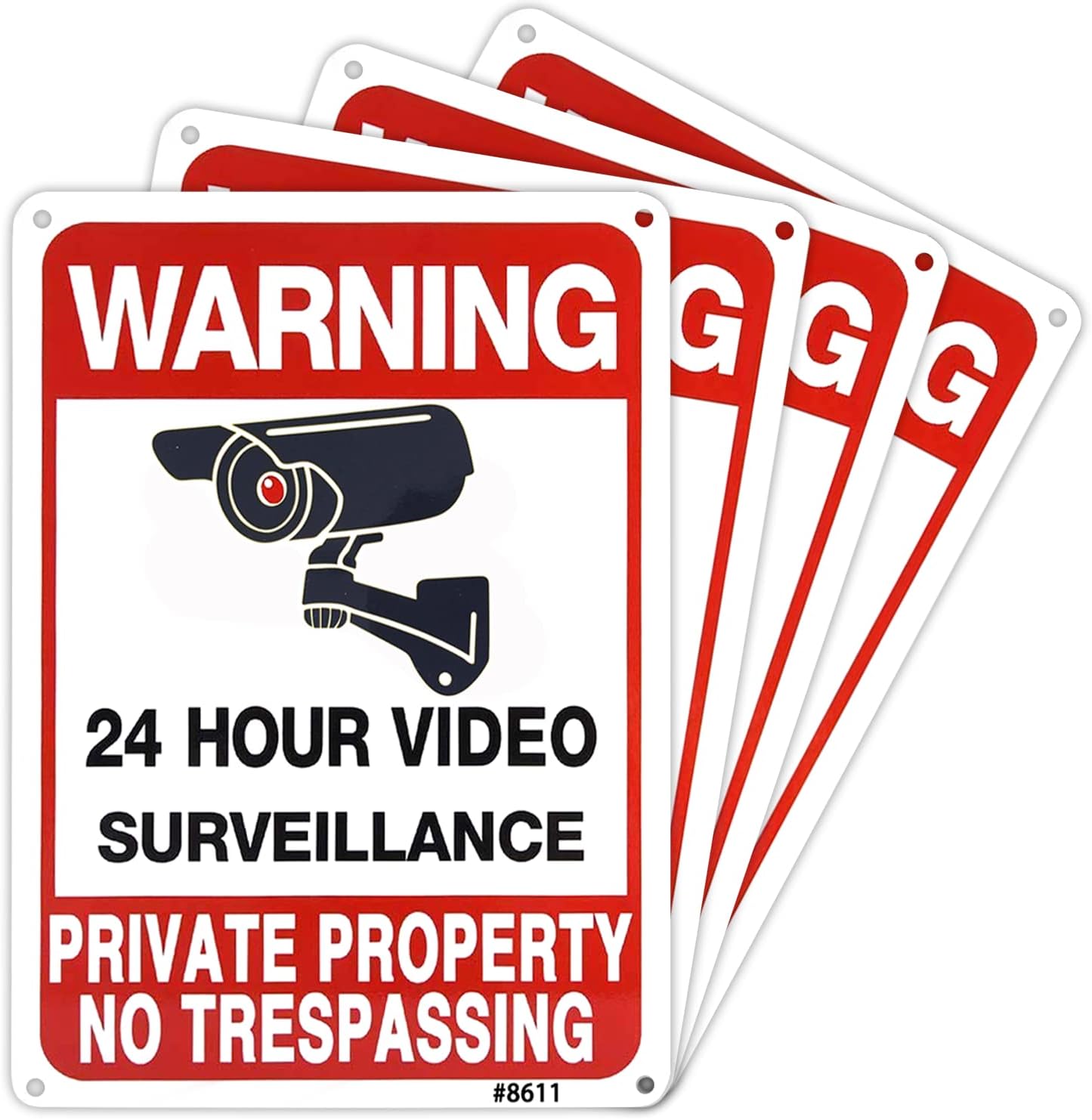 Yard Signs - 4-Pack Private Property No Trespassing Sign, Warning Signs, 24 Hour Video Surveillance Signs Outdoor, Aluminum 10 x 7 in, Security Camera Sign for Home, Business, Driveway Alert, CCTV, Yard