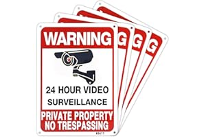 SEHINU 24-Hour Video Surveillance Warning Sign Set of 4 - Aluminum, 10x7 Inches, UV Printed, Deterrent for Private Property Trespassing, No Trespassing Alert Plaque