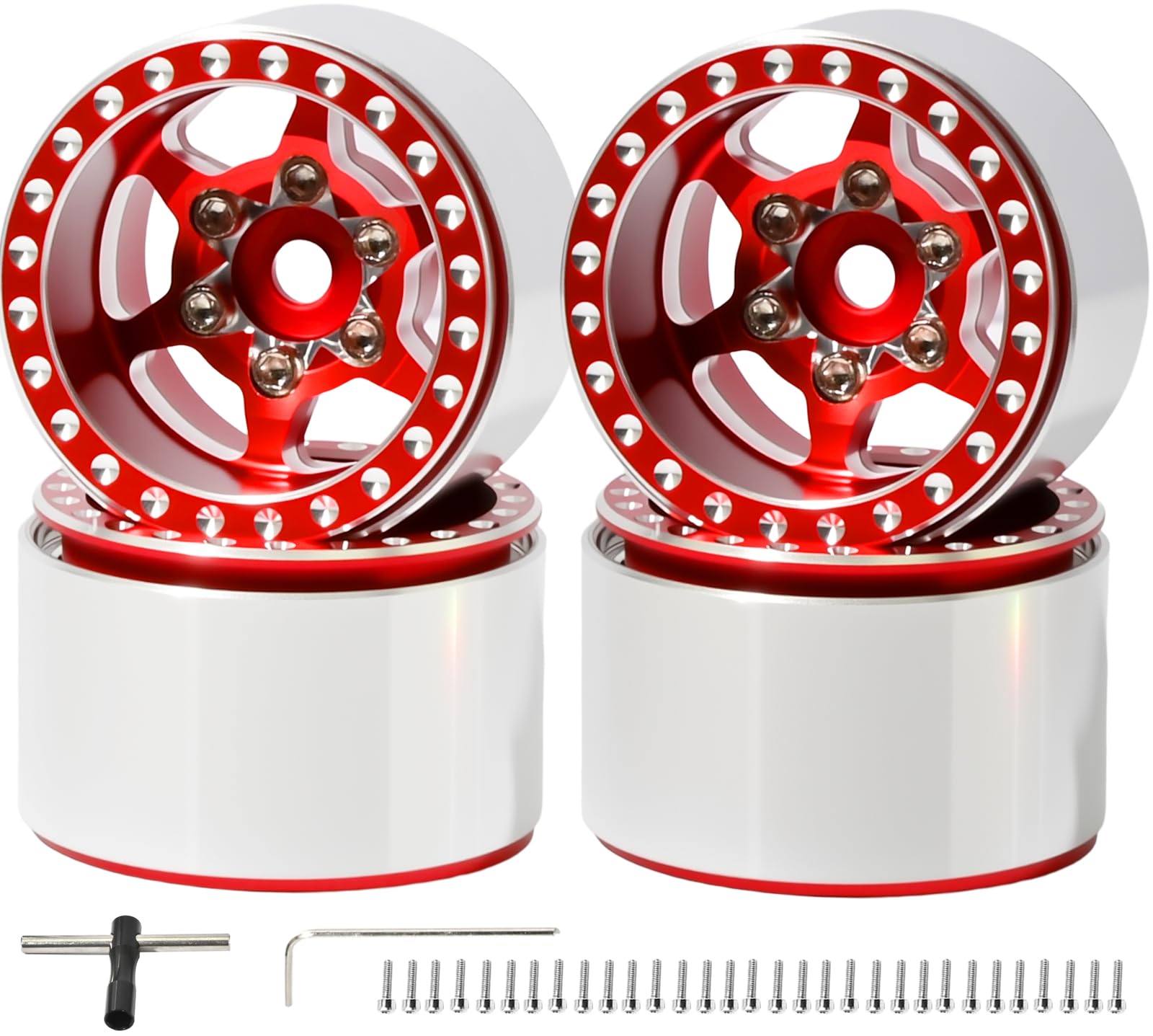 RcThjia 1.0 Beadlock Wheel Rim Set Aluminum Alloy RC Upgrade Part For Traxxas 1/18 TRX4M 1/24 Axial SCX24 FMS FCX24 Gladiator Bronco C10 JLU Deadbolt B17 RC Crawlers Upgrade Off-road(4Pcs/set)