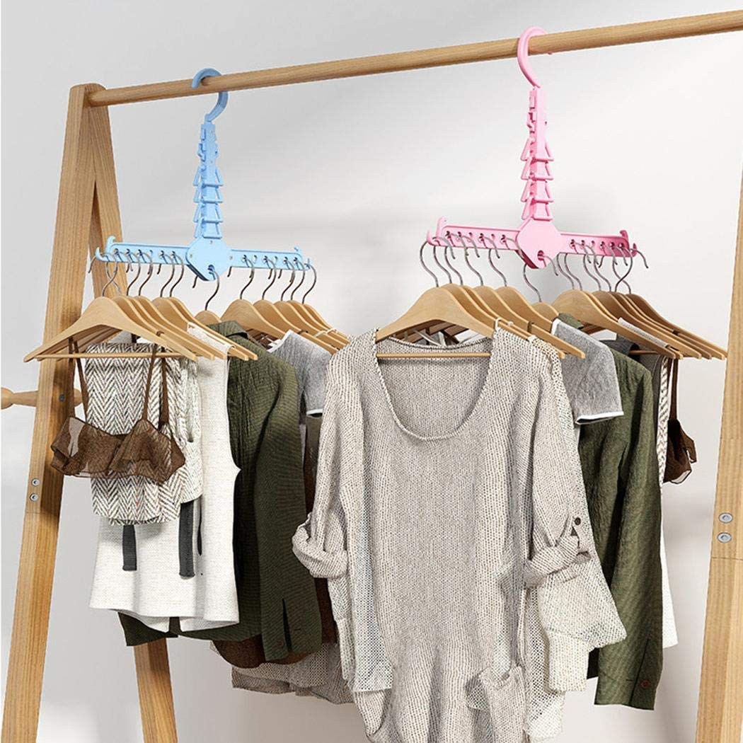 Angoo Beauty Multi-Functional Hanger Telescopic Foldable Household Hook Non-Slip Suit Hangers (Blue)