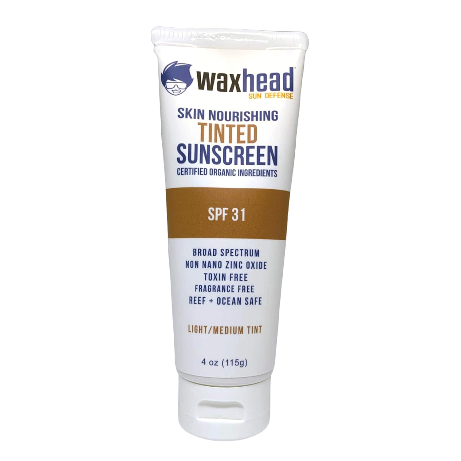 Waxhead Tinted Facial Sunscreen - Non-Toxic, Safe, Non-nano Zinc Oxide, Natural Mineral, Anti-aging Lotion, SPF 31 (4oz, Light to Medium skin)