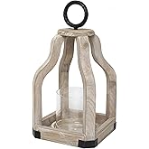 SWALLOWLIVING 13" Rustic Farmhouse Wood Candle Hurricane Lantern with Glass Candlestick Holder for Patio, Table Centerpiece, 
