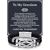 Bandmax Infinity Love Knot Bracelet for Men Black Leather Love Link Cuff Bracelet Mens Gifts for Father's Day Birthday Anniversary Christmas