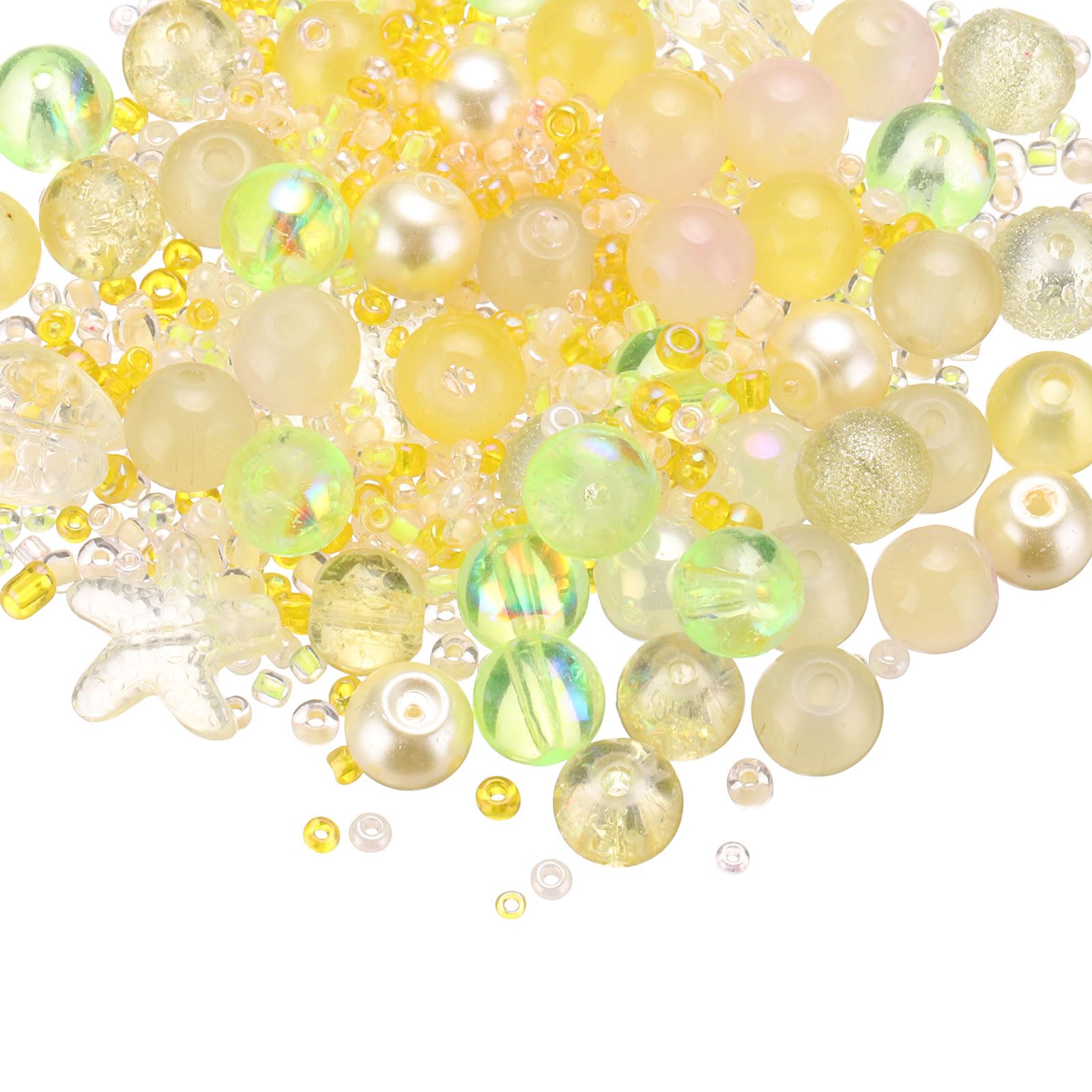 PATIKIL 2-8mm Assorted Glass Resin Beads, Cracked Gravel Round Beads Small European Spacer Seed Bead Mixed Bulk with Hole for Jewelry Making DIY Bracelet Crafts Necklace, Light Yellow