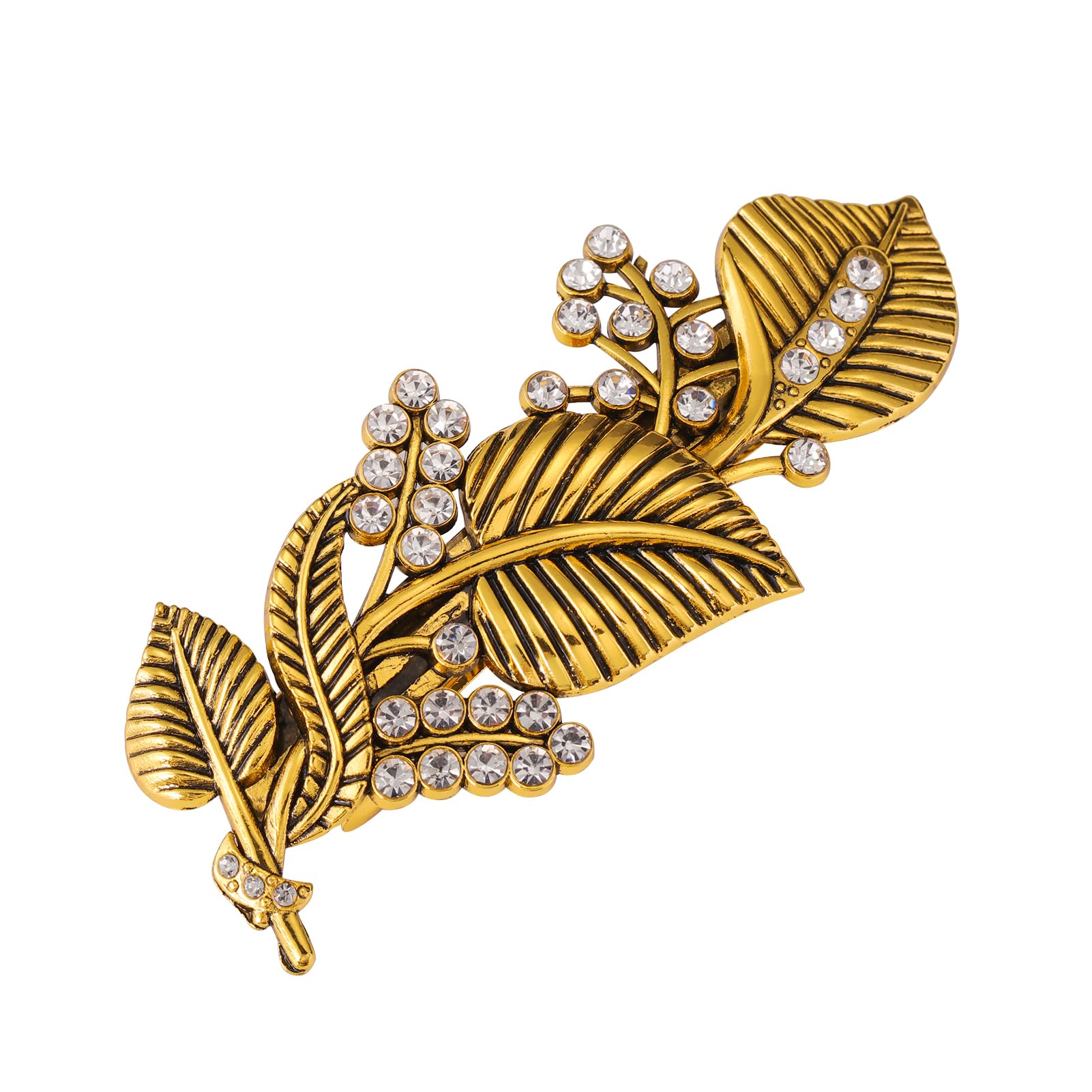 Dreamtimes Oak Leaf Hair Clip Zircon Round Hand Cast Metal Barrette Large Hand Crafted Barrette French Hair Clip Vintage Protection Hair Clip Barrettes Gift for Women Girl (GOLD)