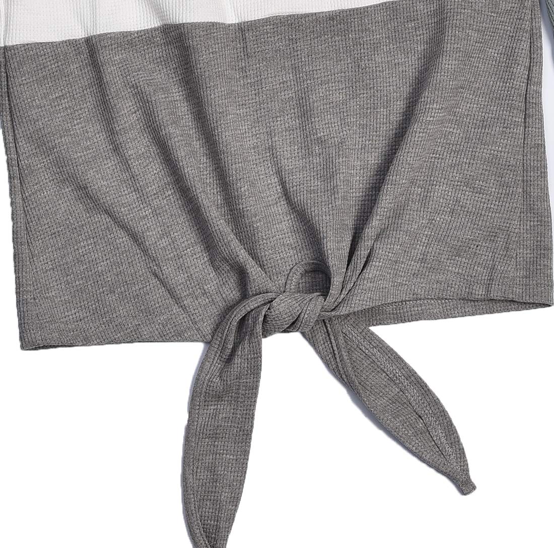 Ido4U Women\'s Long Sleeve Sweater Color Block Casual V Neck Waffle Knit Twist Blouses Tops (S,Pink)