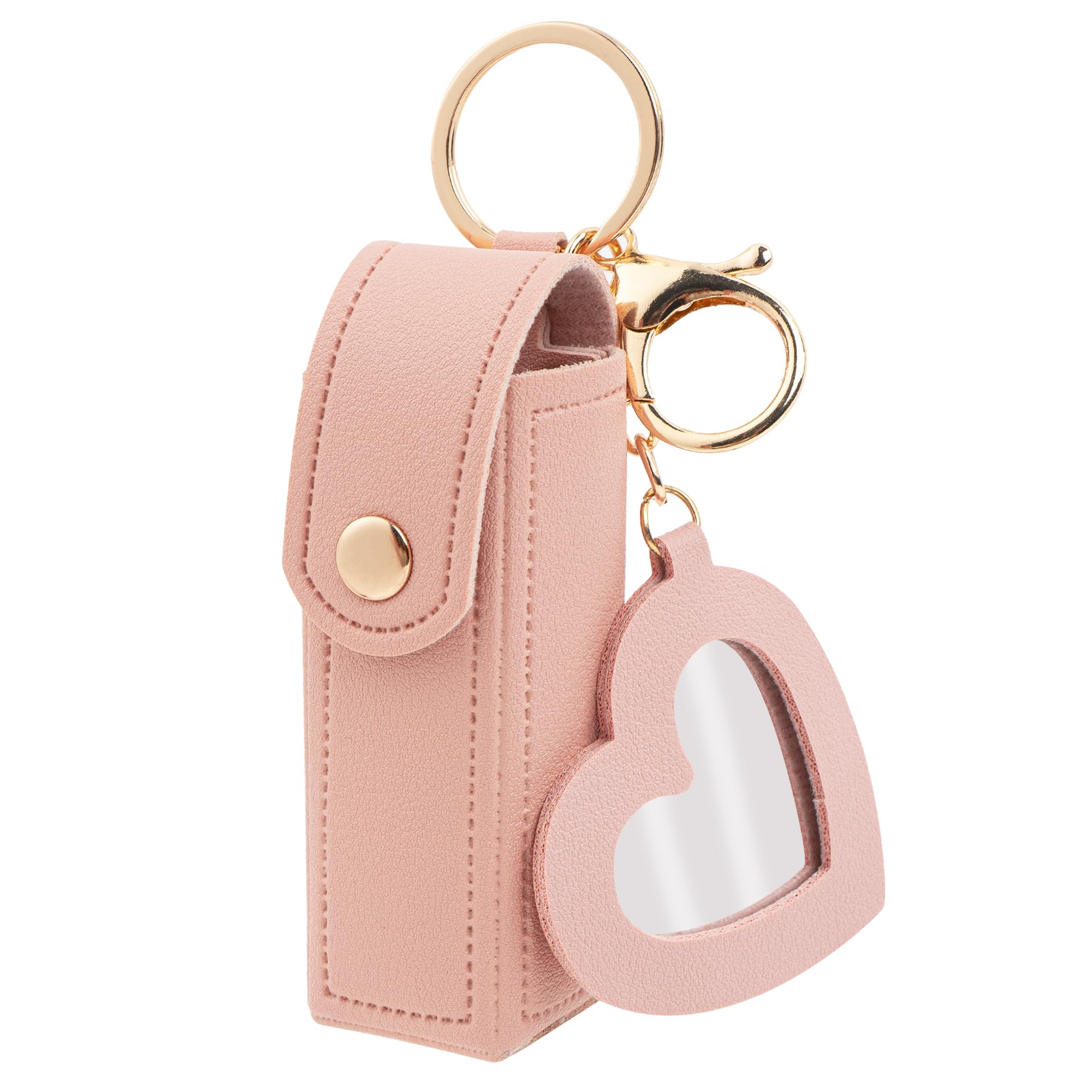 GlobleGarden Chapstick Keychain Holder, PU Leather Lipstick Organizer Pouch, Portable Lip Balm Holder with Mirror, Lipstick Case for Woman (Pink)
