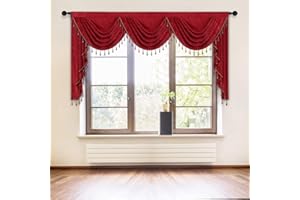 ELKCA Burgundy Red Valance for Festival Holiday Thick Chenille Window Curtains Valance for Living Room,Rod Pocket (W79inch,1 Panel)
