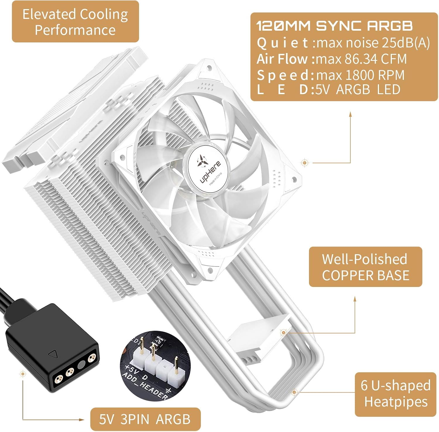 Intel Led Cpu Fan upHere ARGB LED CPU Fan cooler 6 Direct Contact Heat Pipes 120mm PWM ...