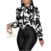 SweatyRocks Women's Tie Neck Lantern Sleeve Blouse Elegant Graphic Business Work Shirt