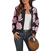 AMZANGEL Women's Cropped Cardigans Sweater Floral Leopard Print Crewneck Button Down Open Front Shrugs Sweater for Dress