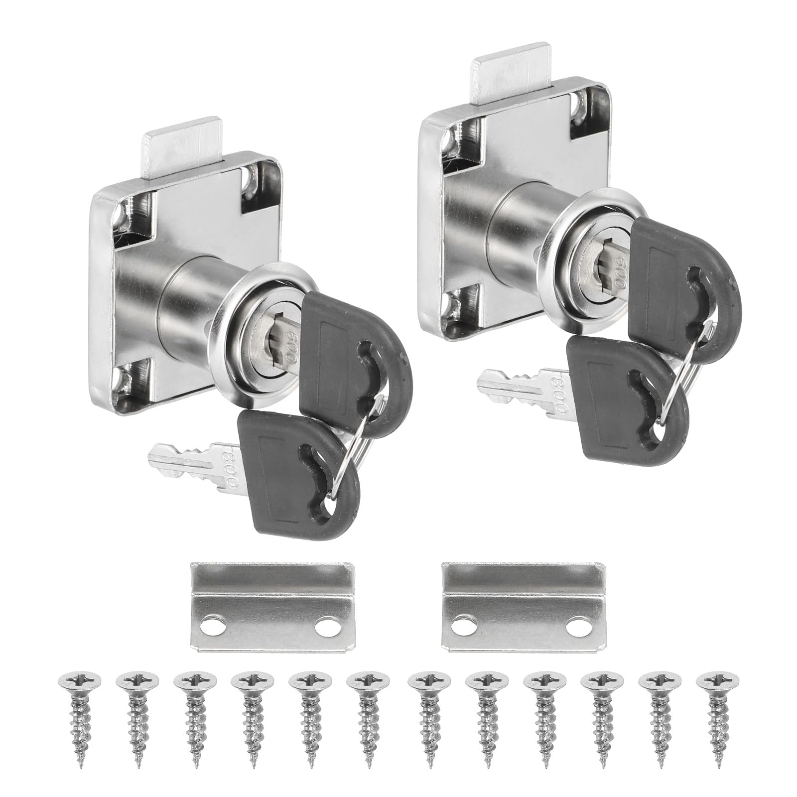 PATIKIL Drawer Lock with Keys 2Pcs Desktop Lock 7/8"(22mm) Cylinder Length 3/4"(19 mm) Cylinder Dia Alloy Steel Mailbox Locks Keys Alike for File Drawer Storage Lock, Silver