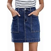 Sidefeel Women's Jean Skirt High Waisted Stretch Casual Summer Zimbaplatinum Denim Skirt with Pockets