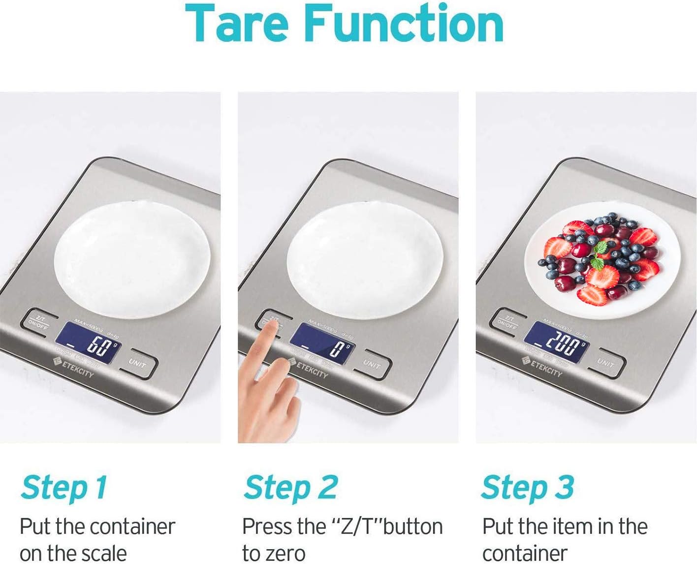 Etekcity Digital Kitchen Scales, Professional Food Weighing Scales with Premium Stainless Steel, Backlit LCD Display - Image 5