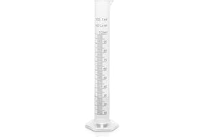 Brewing America 100ml Plastic Graduated Cylinder Beaker - 100ml Science Measuring Test Tube Flask, 2-sided Marking - Black and Raised Graduation Lines, Pour Spout