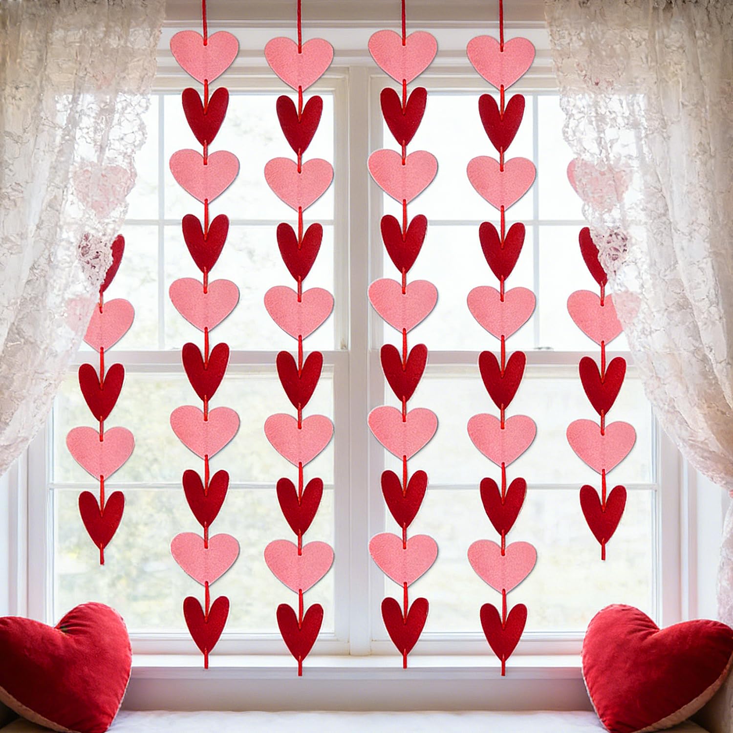 Photo 1 of ***** 2 PACK***** Valentines Decor Red Hearts Garland - NO DIY Pre-Strung- Valentines Hanging String Garland - Valentine Decorations,Galentines Day Wall Decorations Wedding Anniversary Birthday Party Supplies Banner