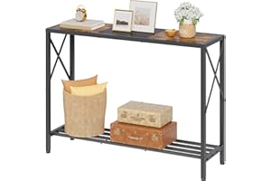Tajsoon Console Table 41.8”, 2-Tier Industrial Entryway Table, Narrow Entrance Sofa Table with Shelves, Hallway, Living Room, Foyer, Corridor, Office, Rustic Brown and Black