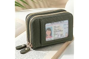 RFID Blocking Leather Card Holder with Zipper, Compact Credit Card Case for Men and Women, Genuine Leather Security Travel Wa