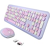 Wireless Keyboard and Mouse Combo, Colorful Ergonomic Full Size Retro Low-Noise Keyboard with Cute keycaps, Compatible with Windows, PC, Perfer for Home and Office Keyboards (Purple)