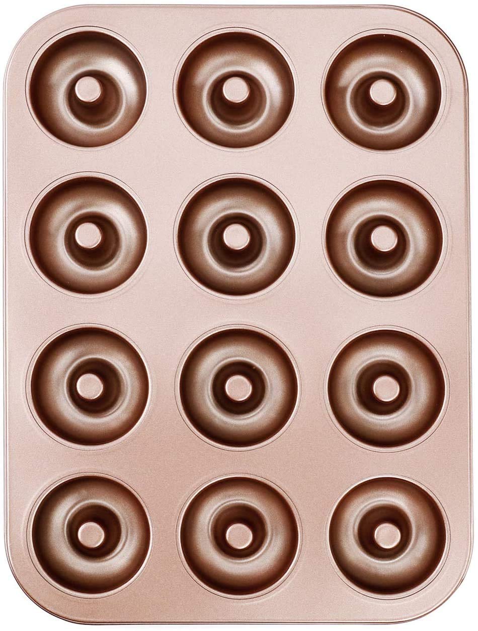 ProLeo Donut Moulds, 12 Non-Stick Metal Baking Tray Baking Mould for Cake Biscuit Bagel Muffin Doughnut Tub Cake, We Love Baking Baking Mould, Metal