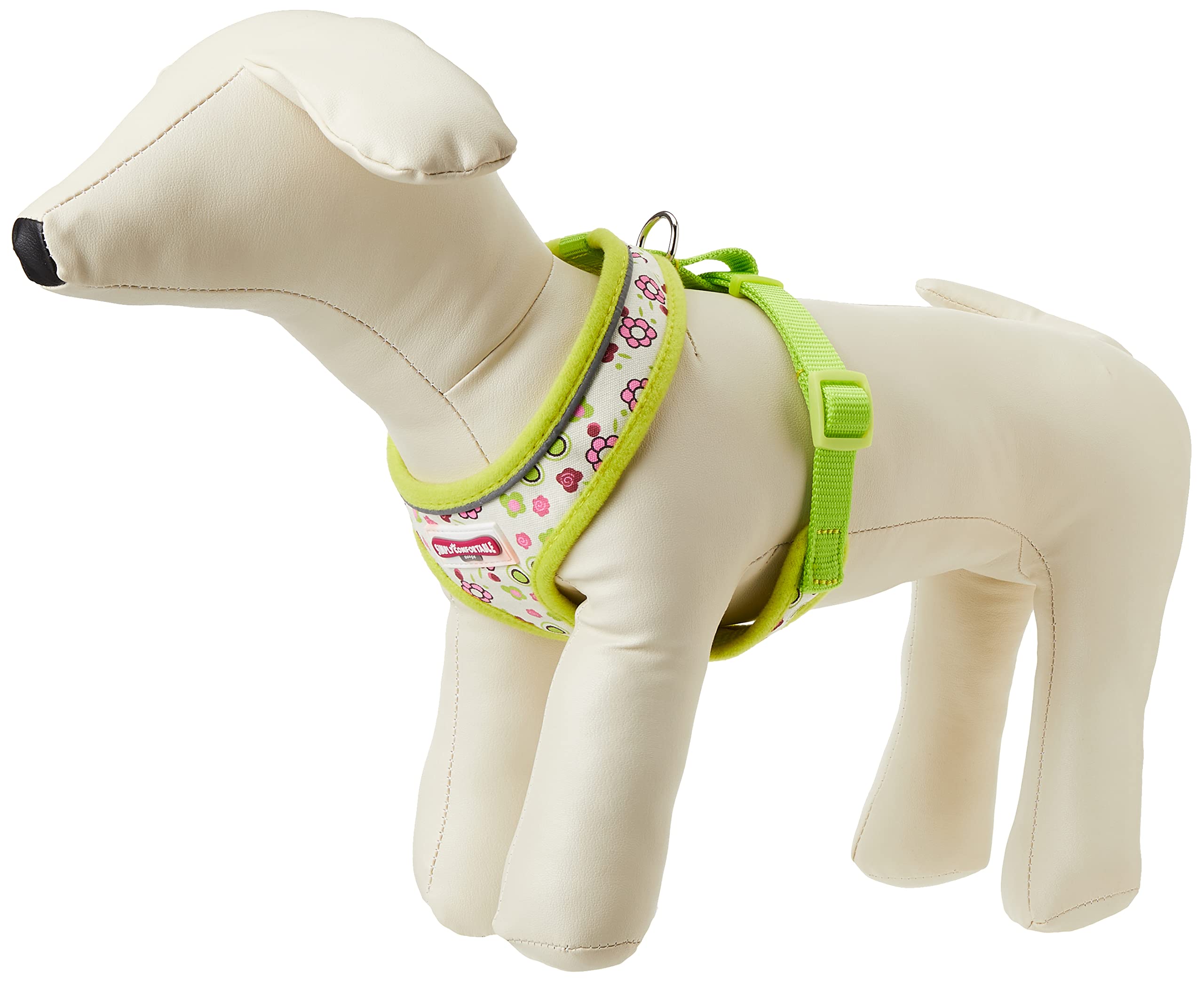 Ancol Lime Flowers Dog Harness Nylon Straps Adjustable Buckles Quick Click Fastener Comfortable Breathable Soft Padded Pet Training Accessory - Small - 34 - 45 cm