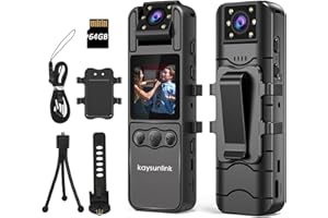 KAYSUNLINK 【Upgraded】1.4” Screen Body Camera Pro with Audio and Auto Video Night Vision 1080P FHD Mini Police Wearable Body Worn Cam Portable Small Personal Camcorder Sport Action Outdoor Video Recorder (64GB)