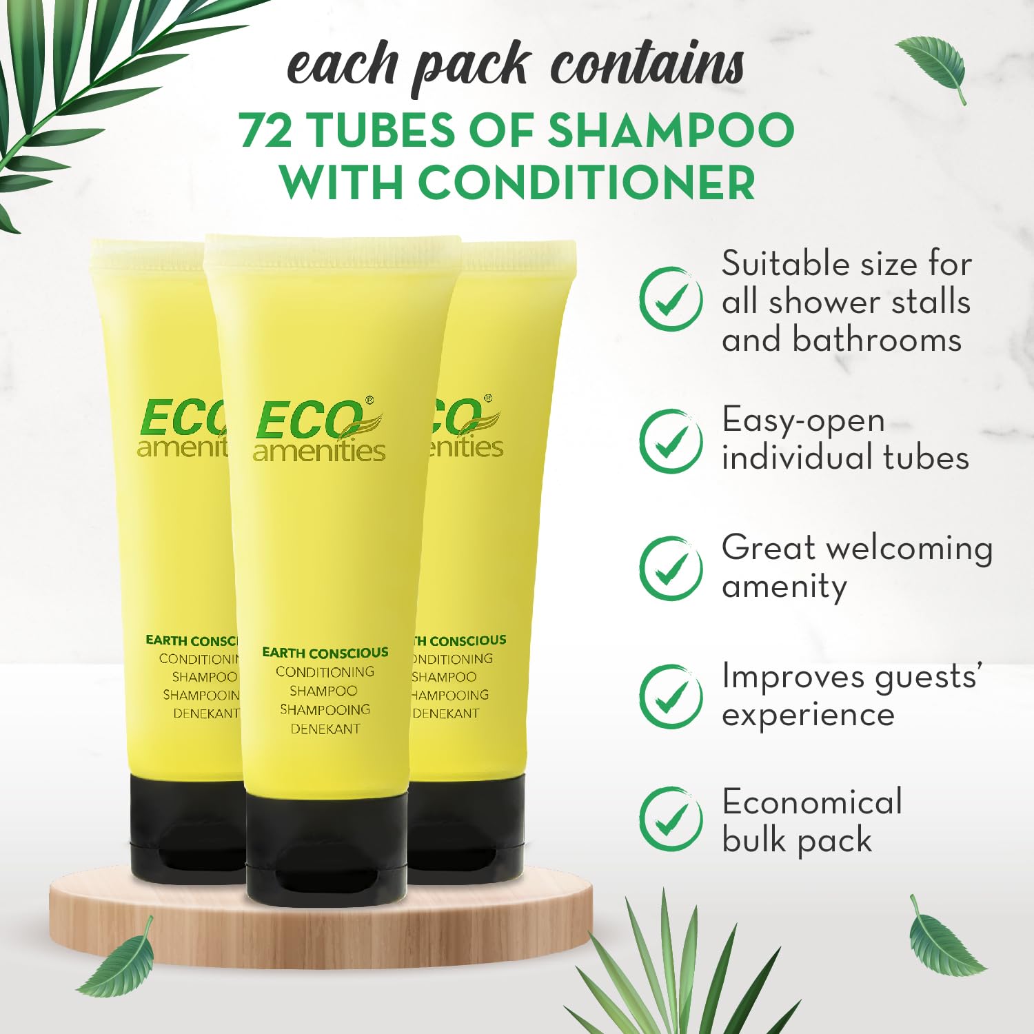 ECO Amenities Travel Size Shampoo and Conditioner Sets - 2 in 1 Hotel Shampoo and Conditioner Supplies for Guests - Refreshing Bulk Travel Size Toiletries - 1 Ounce (30ml), 72 Packs, Green Tea Scent