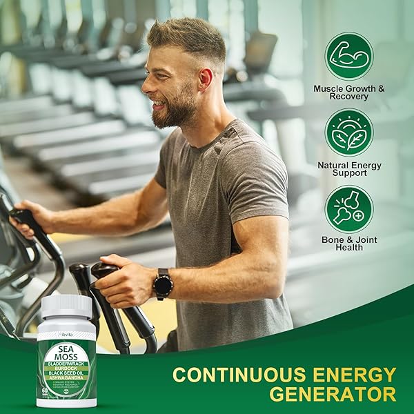VIBVITA SEA MOSS BLACK SEED OIL CAPSULES – SUPPLEMENTS WITH SEAMOSS, ASHWAGANDHA, BURDOCK ROOT, GINGER & MULTIMINERAL FOR IMMUNE & DIGESTIVE SUPPORT, IMPROVE ENERGY FOR MEN & WOMEN – 60 CAPSULES