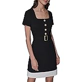 Karl Lagerfeld Womens Belted Buttons Down Front Scuba Crepe Dress