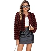 FIOPHY Womens Faux Fur Cropped Coats Fuzzy Long Sleeve Winter Jacket Open Front Cardigan Top Fluffy Warm Outwear with Pockets