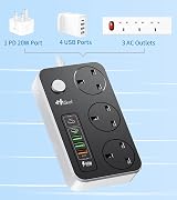 Hulker Extension Lead USB-C PD 20W 3 UK Outlets 2 USB-C 3 USB-A 2m view 4