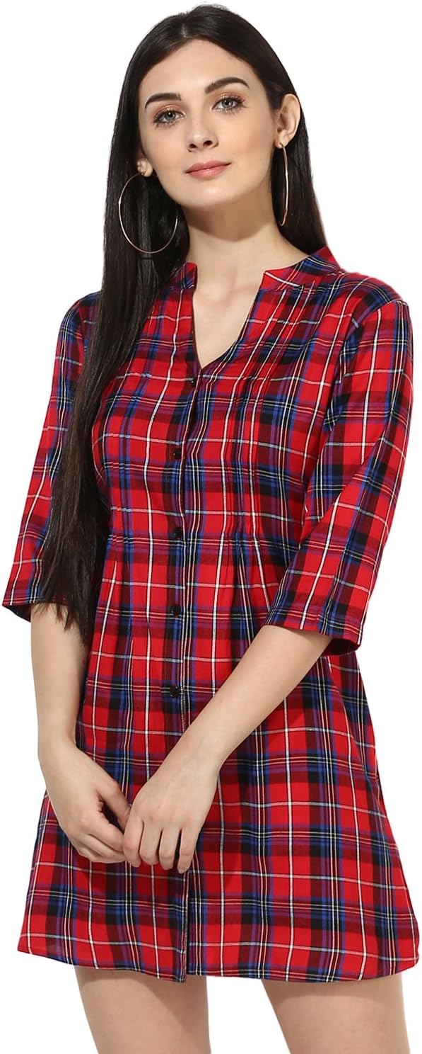 One Femme Women's Plaid Check Print Tunic