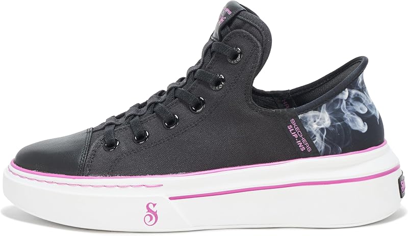 Snoop One OG - Ténis em pele feminina, lona preta e acabamento roxo, 38 EU