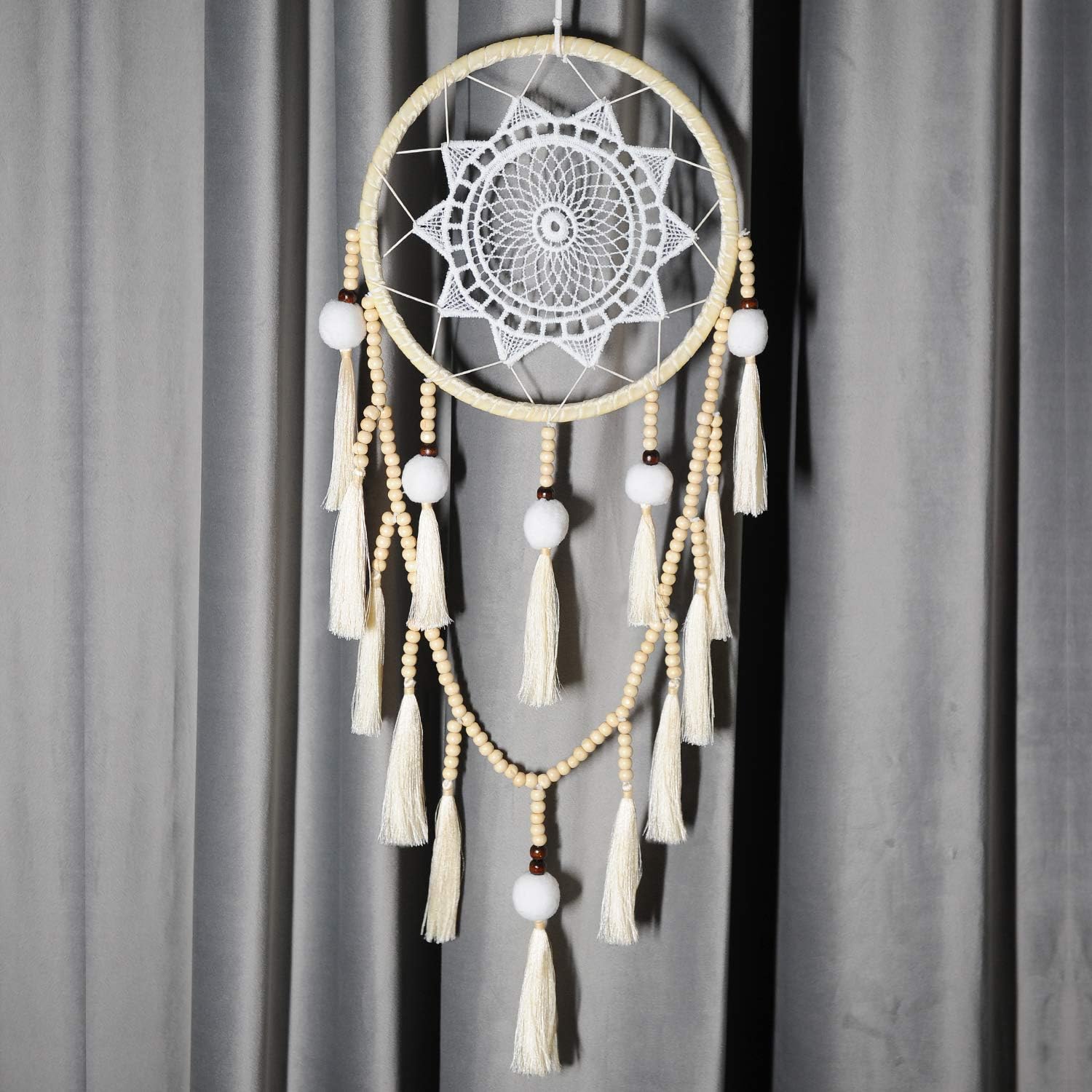 Seetop Bohemian Dream Catcher Handmade Tassel Dreamcatcher, Large Wall Hanging Decor Traditional Home Decoration with Colorful Tassel White
